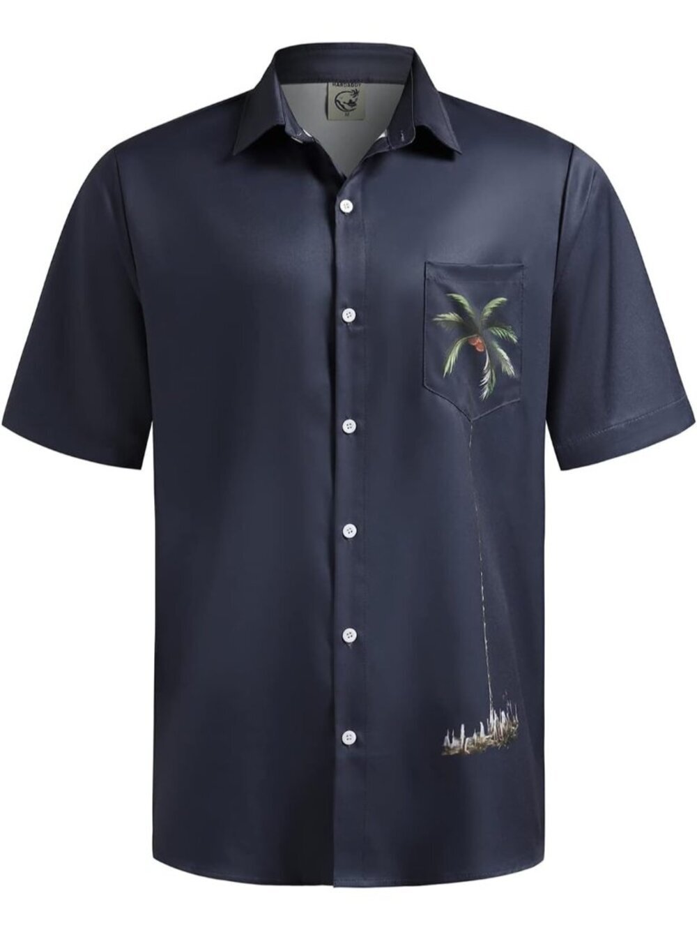 Men's Navy Blue Hawaiian Short Sleeve Coconut Printed Button Down Casual Shirts